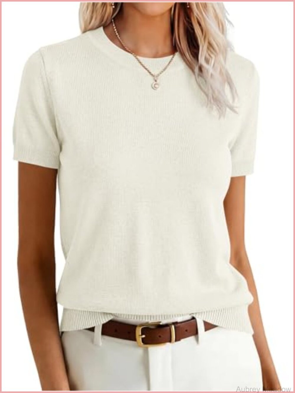 Wool Blend Short Sleeve Crew Neck Knit Pullover
